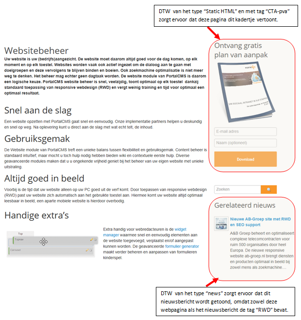 Dynamic Tag Widget voorbeeldscherm